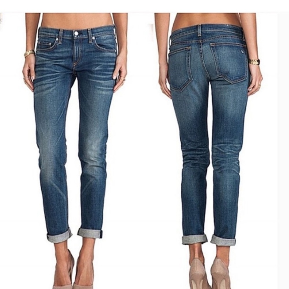 $225 Rag & Bone The Dre Low Rise Jeans color Bradford.  Pre-loved - frayed